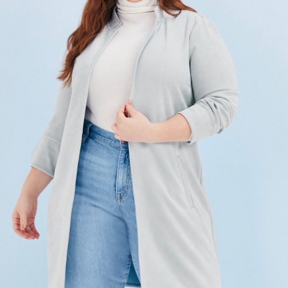 JustFab Faux Suede Baby Blue Open Front Jacket, Size M, New in Bag - Picture 4 of 8